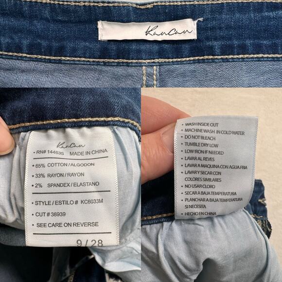 Kancan Cutoff Fringe Hem Jean Shorts Blue Stretchy Beach Vacay Boho Size 28 - Picture 6 of 7